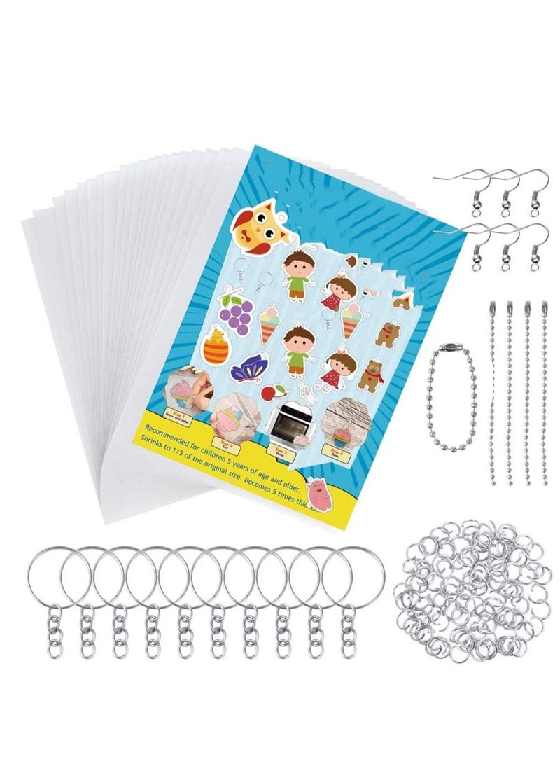 SYOSI 145 Pieces Heat Shrink Plastic Sheet Kit Include 20 PCS Shrinky Art Paper with 125 PCS Keychains Accessories for Kids Creative Craft - Image 1