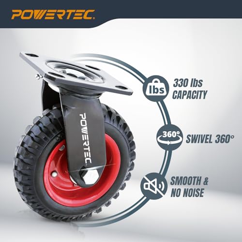 POWERTEC عجلات دوارة POWERTEC بقطر 6 بوصات، عجلات ثقيلة مع قاعدة دوارة مع مداس مطاطي لورشة العمل، دوللي، عربة، عربة تسوق، عربة وبيت دجاج، عجلات مطاطية كبيرة، 1PK (17050) - Image 3