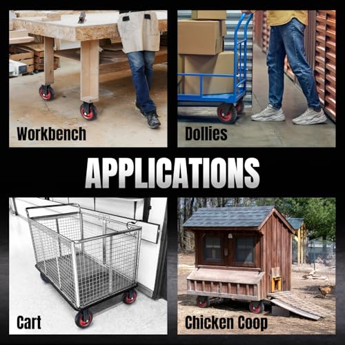 POWERTEC عجلات دوارة POWERTEC بقطر 6 بوصات، عجلات ثقيلة مع قاعدة دوارة مع مداس مطاطي لورشة العمل، دوللي، عربة، عربة تسوق، عربة وبيت دجاج، عجلات مطاطية كبيرة، 1PK (17050) - Image 5