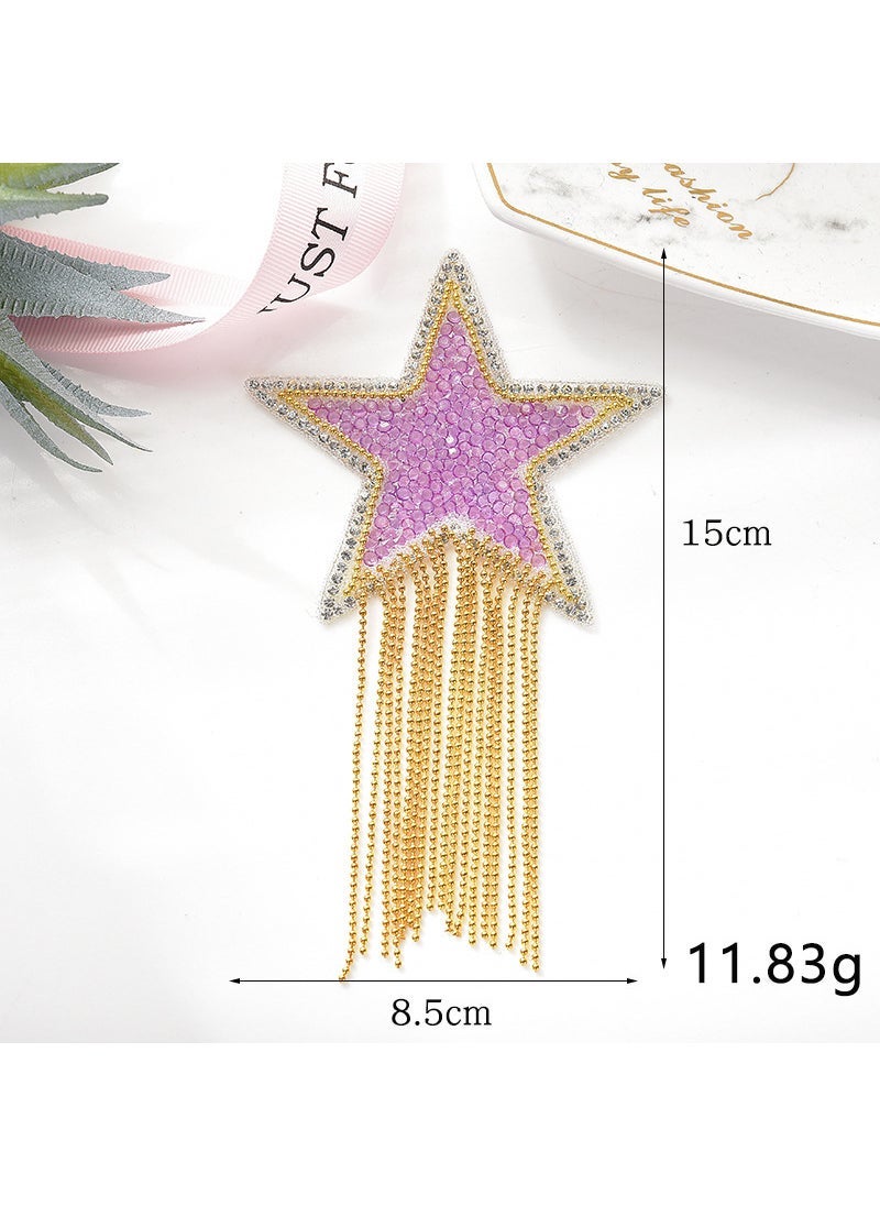 New Creative Tassel Patch Fashion Mix Color Rhinestone Hotfix Star 5 Purple 