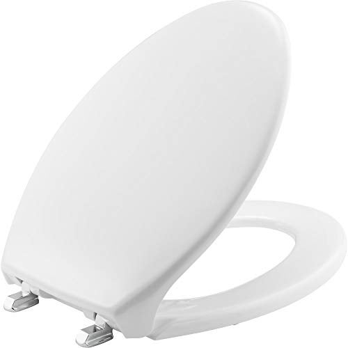 BEMIS 1900SS Commercial Heavy Duty Closed Front Toilet Seat with Cover Industrial Seat with Chrome No Slam Hinges Made in USA Elongated White