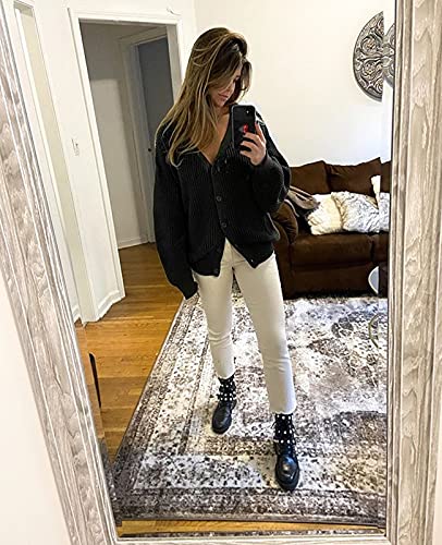 QUALFORT Cardigan Sweaters for Women 100% Cotton Button-Down Oversized Knit Outerwear Fall Tops for Women 2025 Black XXX-Large - Image 5