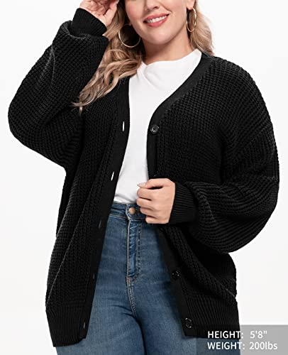 QUALFORT Cardigan Sweaters for Women 100% Cotton Button-Down Oversized Knit Outerwear Fall Tops for Women 2025 Black XXX-Large - Image 4