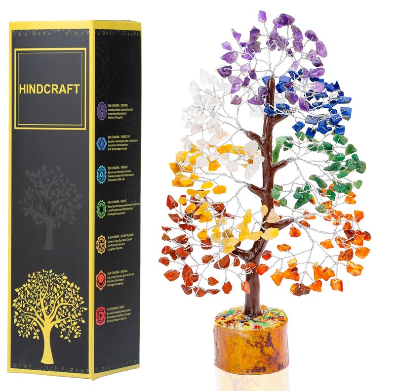 HindCraft HindCraft Seven Chakra Healing Tree Feng Shui Good Luck Crystal Tree for Living Room Office Artificial Plant for Home Decoration Gift for Men Women Wedding Special Occasions  - Image 1
