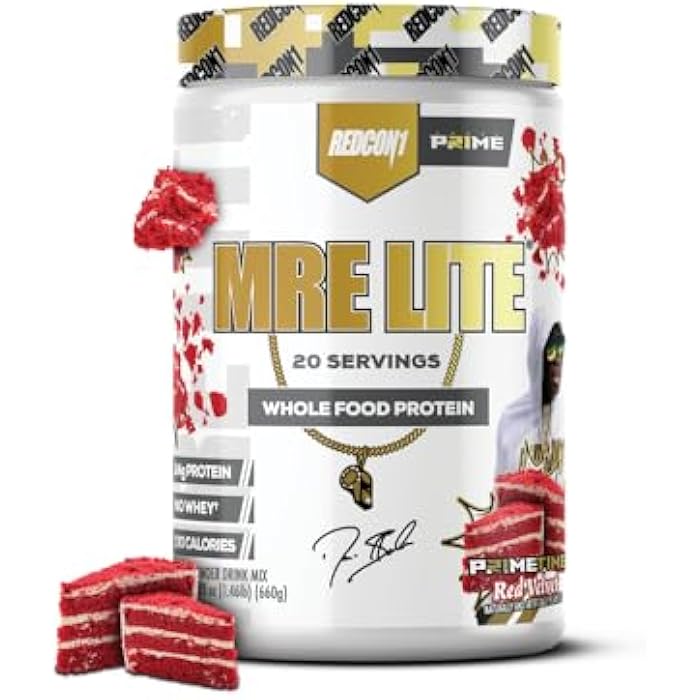 REDCON1 Whole Food Animal Protein Powder - Coach Prime MRE Lite Protein Powder - Low Carb with No Whey - 24g Protein - Prime Time Red Velvet (20 Servings) - Image 1