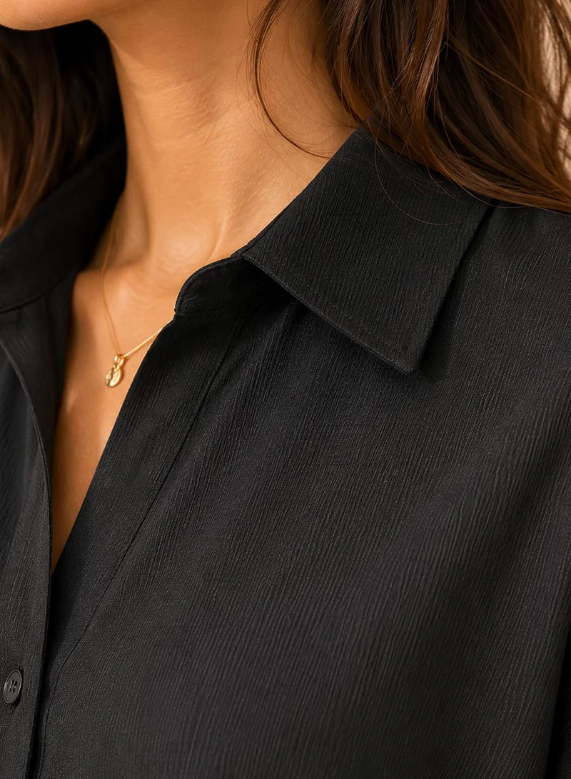 Pinacolada  Women's Black Plain/Basic Oversized Shirt For Casual Wear | Collared Neck | Long Sleeve | Button Closure | Shirt Crafted With Polyester Comfort Fit For Everyday Wear for Women | Best Price UAE
