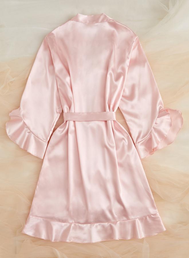 Take Two Light Pink Satin Ruffled Trims Robe - Image 2
