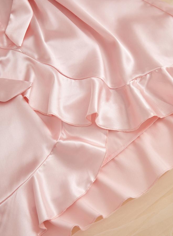 Take Two Light Pink Satin Ruffled Trims Robe - Image 5