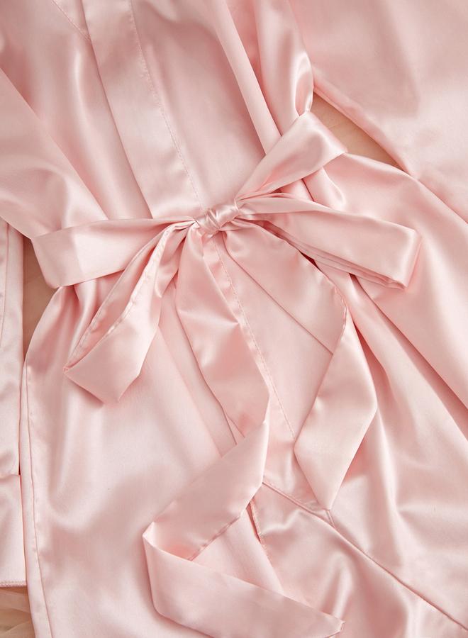 Take Two Light Pink Satin Ruffled Trims Robe - Image 4