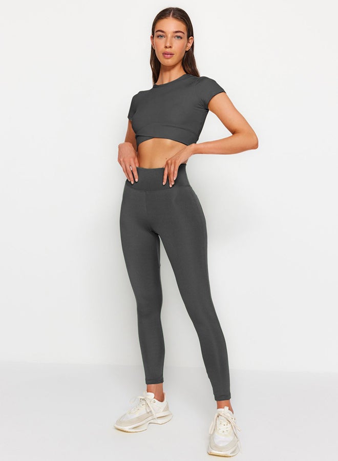 trendyol Dark Anthracite Full Length Knitted Sports Leggings with Push-Up  - Image 3