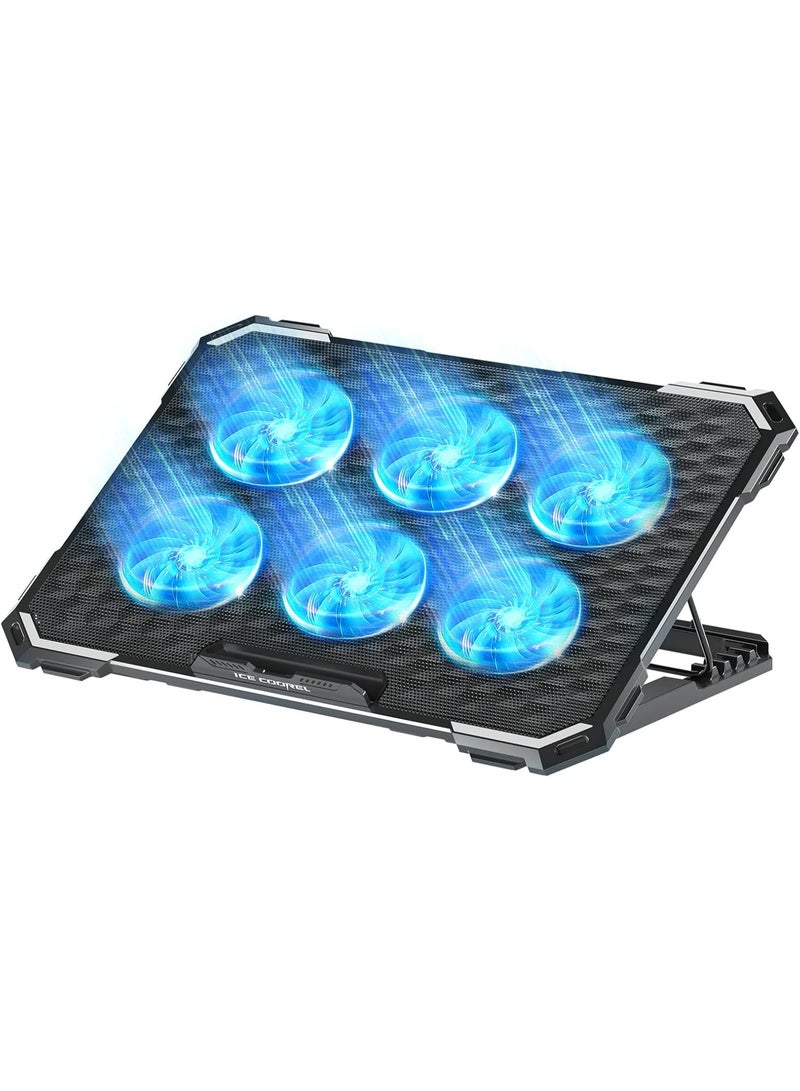 ICE COOREL Laptop Cooling Pad with 6 Cooling Fans, Cooling Pad for Laptop Fan 13-15.6 Inch, Laptop Cooler Stand with 6 Height Adjustable, Notebook Cooler Pad with Two USB Port [2022 Version] - Image 1