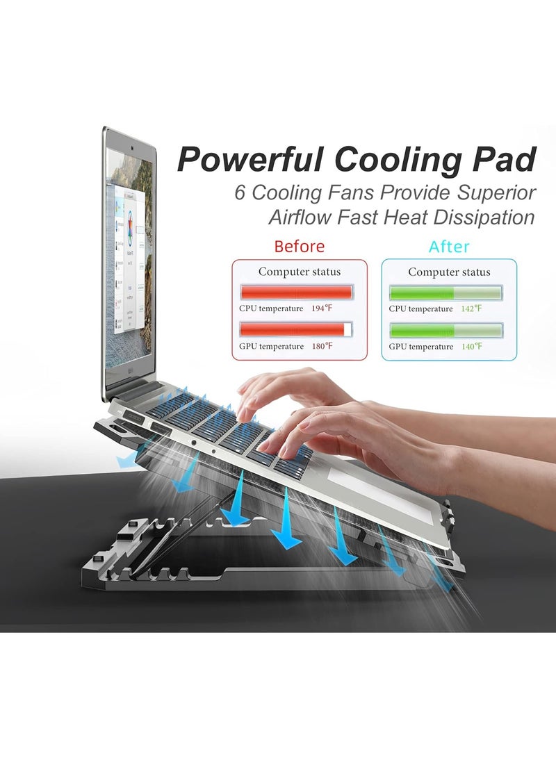 ICE COOREL Laptop Cooling Pad with 6 Cooling Fans, Cooling Pad for Laptop Fan 13-15.6 Inch, Laptop Cooler Stand with 6 Height Adjustable, Notebook Cooler Pad with Two USB Port [2022 Version] - Image 2