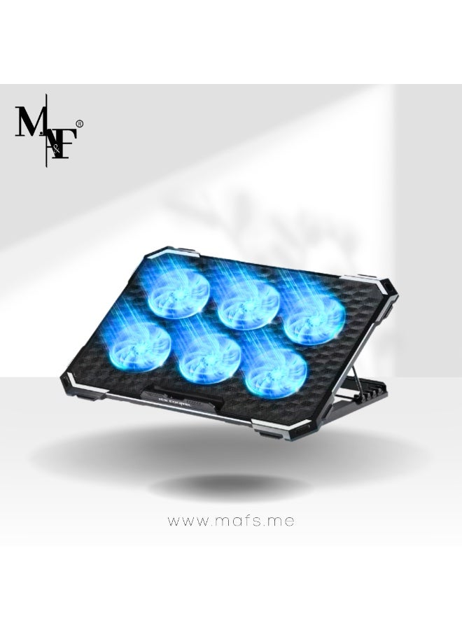 M.A&F's ICE COOREL Ultra Slim Laptop Cooling Pad - 6 Quiet LED Fans for Efficient Cooling, Adjustable Fan Speed, USB Powered, Portable Design for 13-17 Inch Laptops, Ideal for Gaming and Everyday Use - Image 1