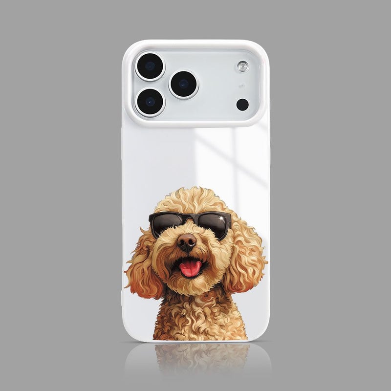 White Curly Haired Dog Glasses Case Shockproof For iPhone 16 Pro Max - Image 2