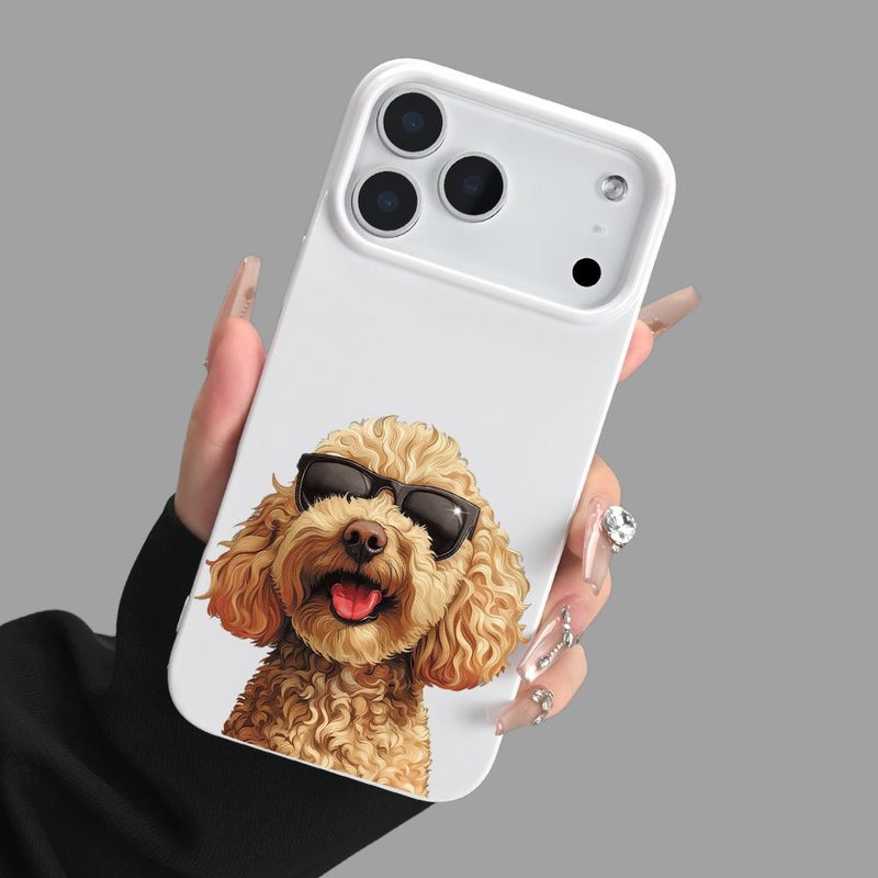 White Curly Haired Dog Glasses Case Shockproof For iPhone 16 Pro Max - Image 4