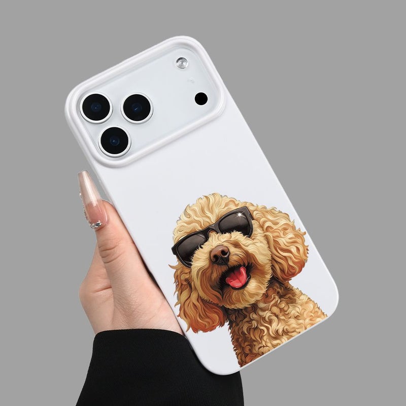 White Curly Haired Dog Glasses Case Shockproof For iPhone 16 Pro Max - Image 5