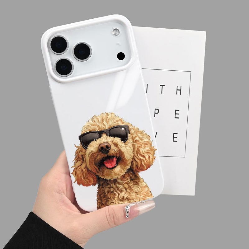White Curly Haired Dog Glasses Case Shockproof For iPhone 16 Pro Max - Image 3
