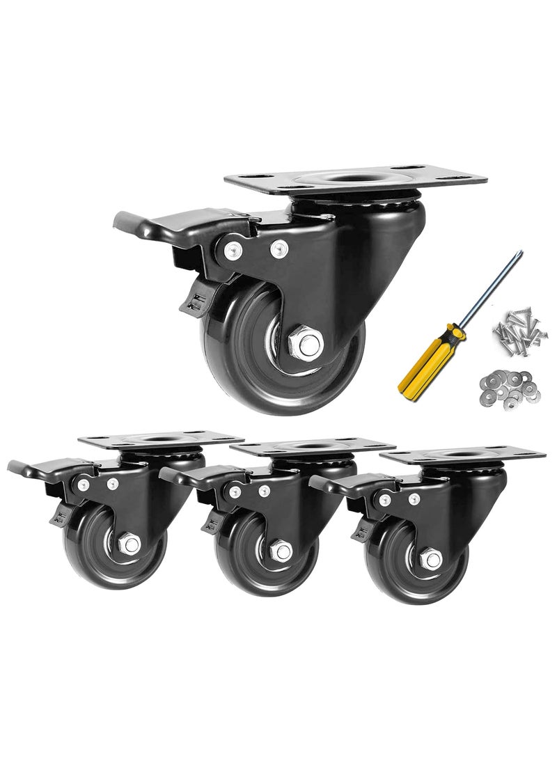 YAEMIKY 2 Inch Caster Wheels 600lbsCasters Set of 4Heavy Duty Plate Casters with Double Ball BearingsYAEMIKY Premium Polyurethane Swivel Caster Wheels for CartFurnitureWorkbench16pcs Screws Included 