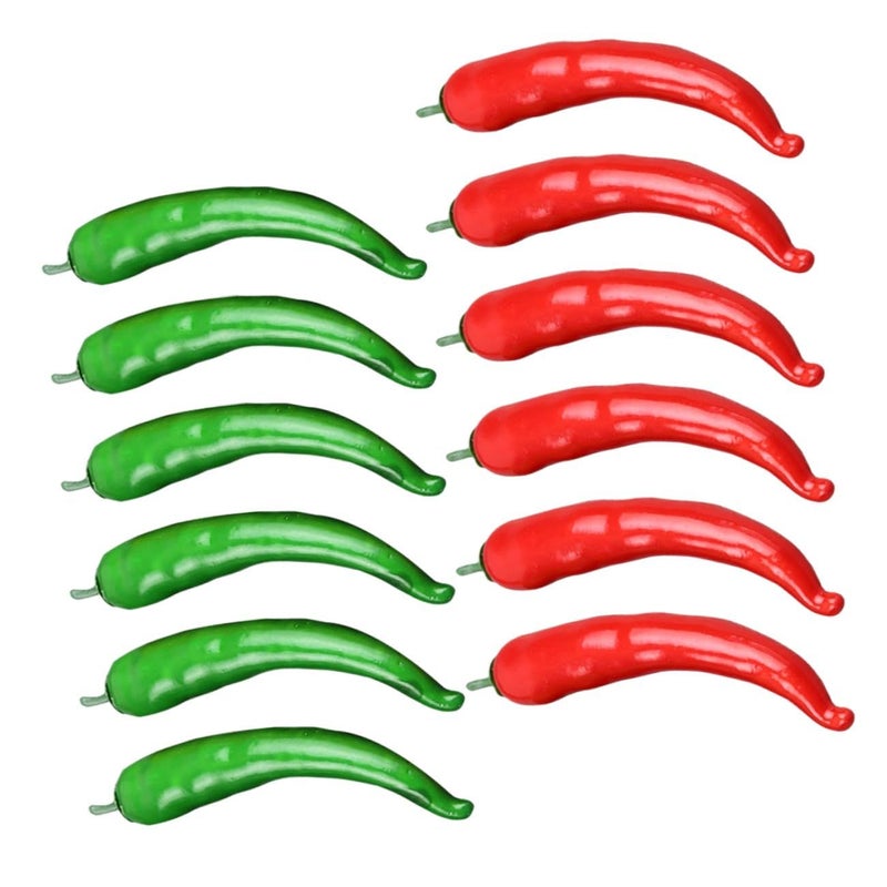 Mini Artificial Pepper Set 12pcs PVC Lifelike Red Green Peppers Kitchen Decor Photography Props - Image 2