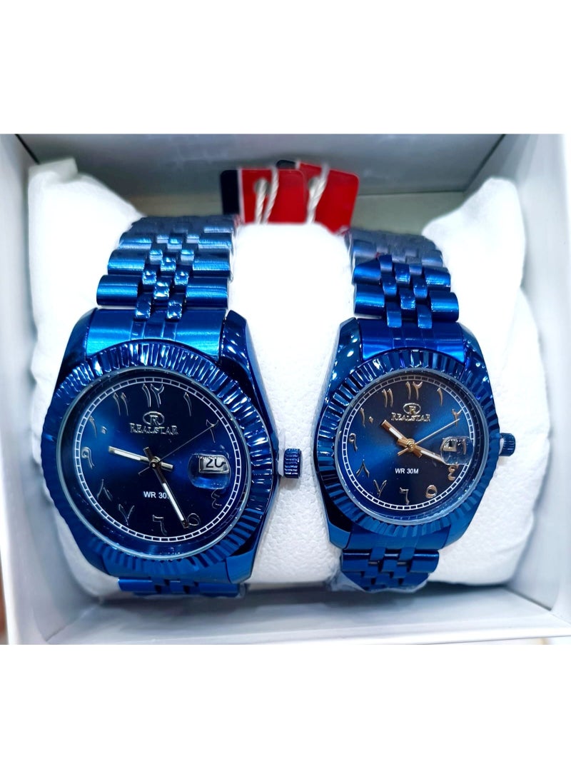ريل ستار طقم ساعات للزوجين للرجال والنساء ساعات متطابقة أنيقة له ولهـا هدية مثالية للزوج والزوجة