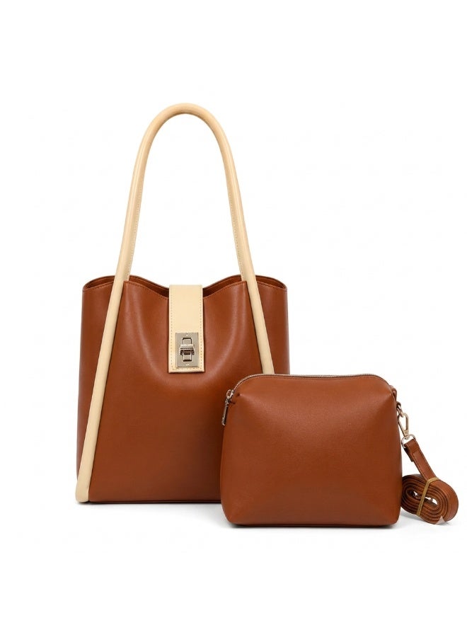 Kanaz "Sweet Heart" 2-Piece Women's Bag Set – Fashion Top-Handle Tote with Metallic Heart Clasp & Matching Zippered Crossbody Shoulder Purse. - Image 1