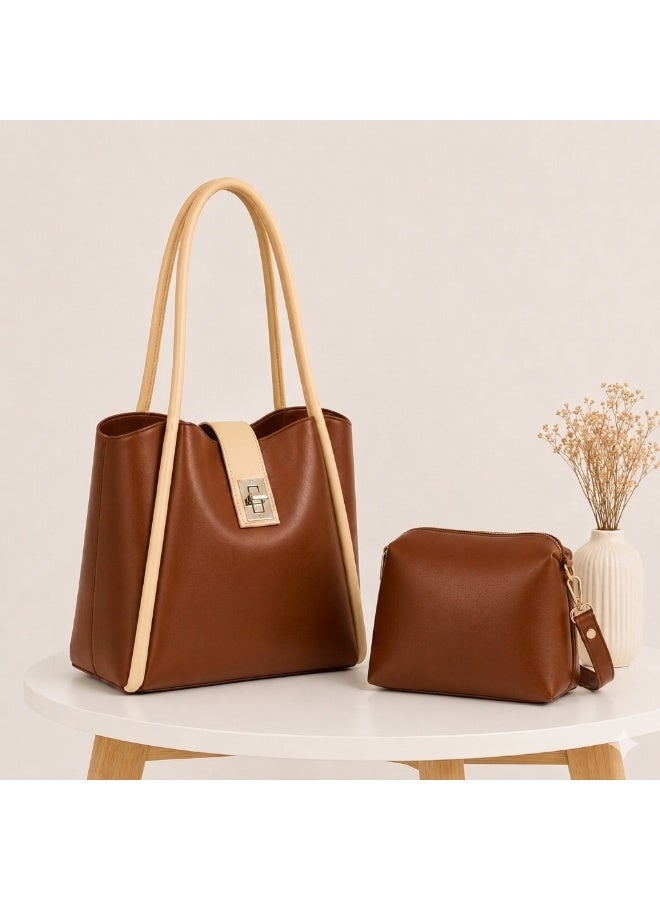 Kanaz "Sweet Heart" 2-Piece Women's Bag Set – Fashion Top-Handle Tote with Metallic Heart Clasp & Matching Zippered Crossbody Shoulder Purse. - Image 5