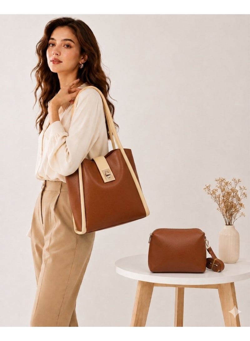 Kanaz "Sweet Heart" 2-Piece Women's Bag Set – Fashion Top-Handle Tote with Metallic Heart Clasp & Matching Zippered Crossbody Shoulder Purse. - Image 3