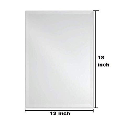 SEVEN HORSES Frameless Rectangular Beveled Wall Mount Glass Mirror (White, 18 x 18 Inch) - Image 2