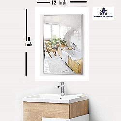 SEVEN HORSES Frameless Rectangular Beveled Wall Mount Glass Mirror (White, 18 x 18 Inch) - Image 3