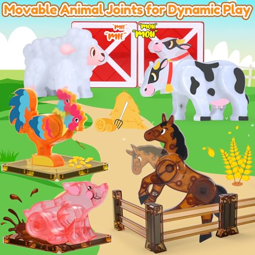 Oriate Magnetic Tiles 3D Animal Farm Toys 5pcs Farm Animals for Kids Movable Joints Animal Toys Suitable for Kids Magnetic Blocks Building Magnet Tiles STEM Educational Construction - Image 5