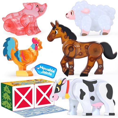 Oriate Magnetic Tiles 3D Animal Farm Toys 5pcs Farm Animals for Kids Movable Joints Animal Toys Suitable for Kids Magnetic Blocks Building Magnet Tiles STEM Educational Construction - Image 1
