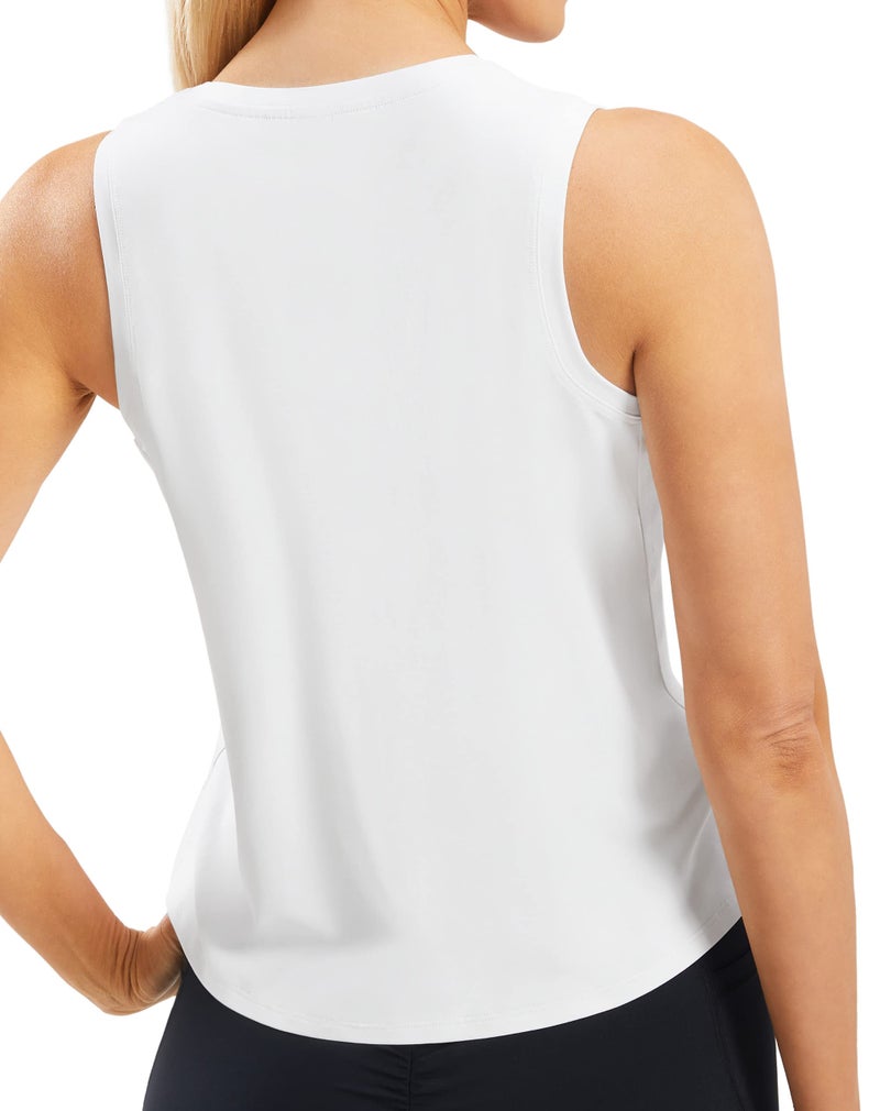 JOYSPELS Workout Tops for Women Crop Sleeveless Workout Shirts for Women Athletic Running Yoga Tank Top for Women White - Image 2