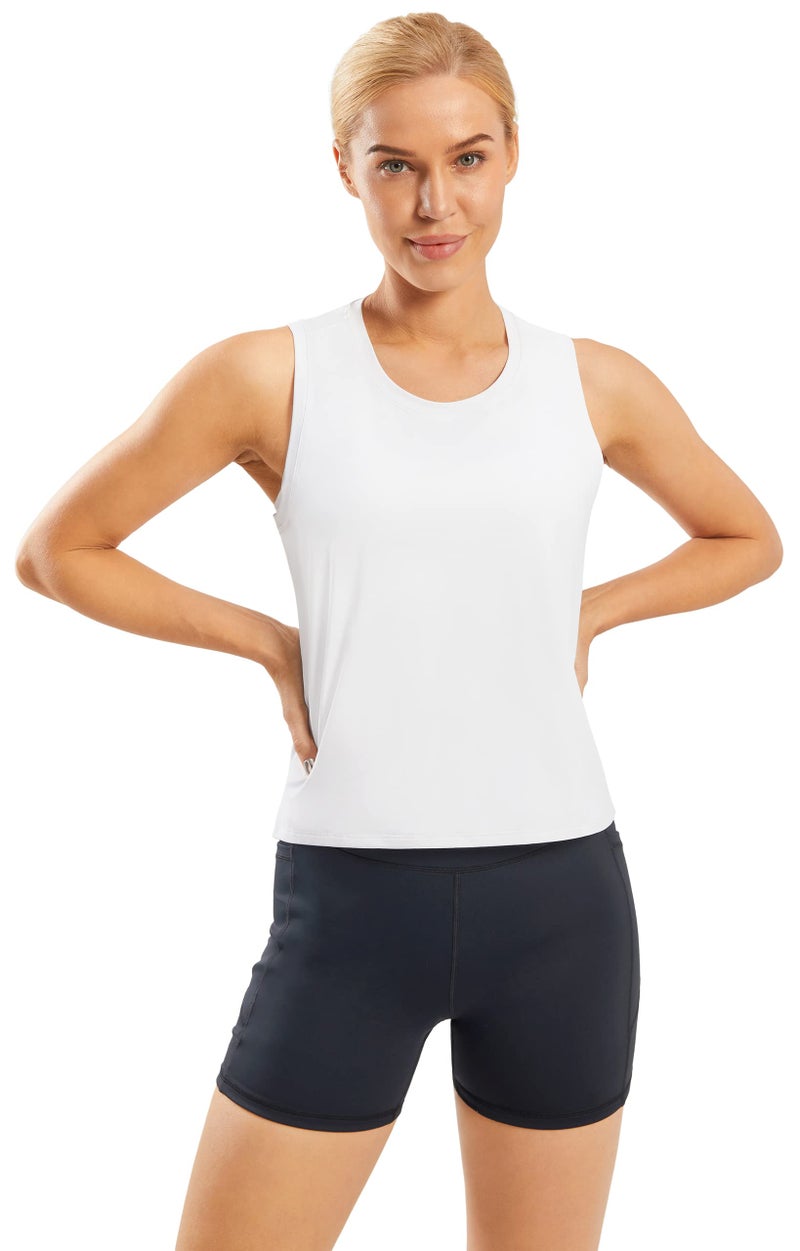 JOYSPELS Workout Tops for Women Crop Sleeveless Workout Shirts for Women Athletic Running Yoga Tank Top for Women White - Image 4