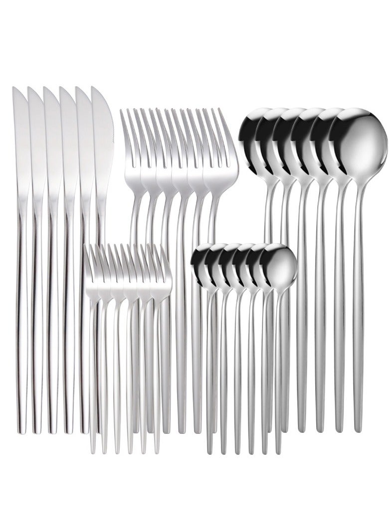 30PCS سكين شوكة ملعقة مجموعة كاملة فضية - Image 1
