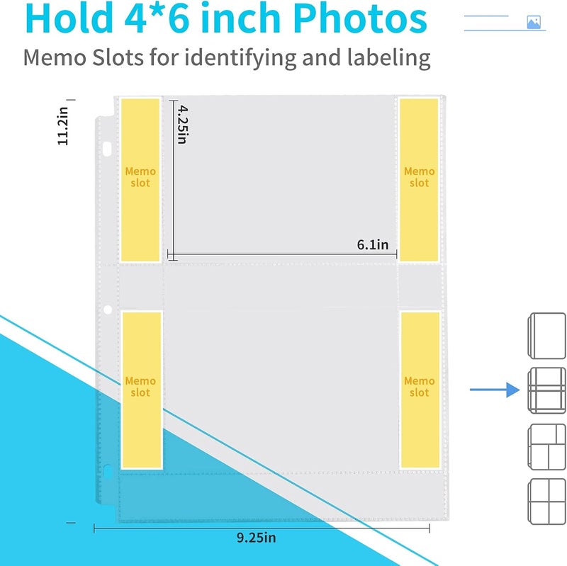 Fabmaker 30 Pack Photo Sleeves for 3 Ring Binder - (4x6, for 120 Photos), Archival Page Protectors, Clear Plastic Refill Pages, Postcard Sleeves, Acid-Free - Image 2