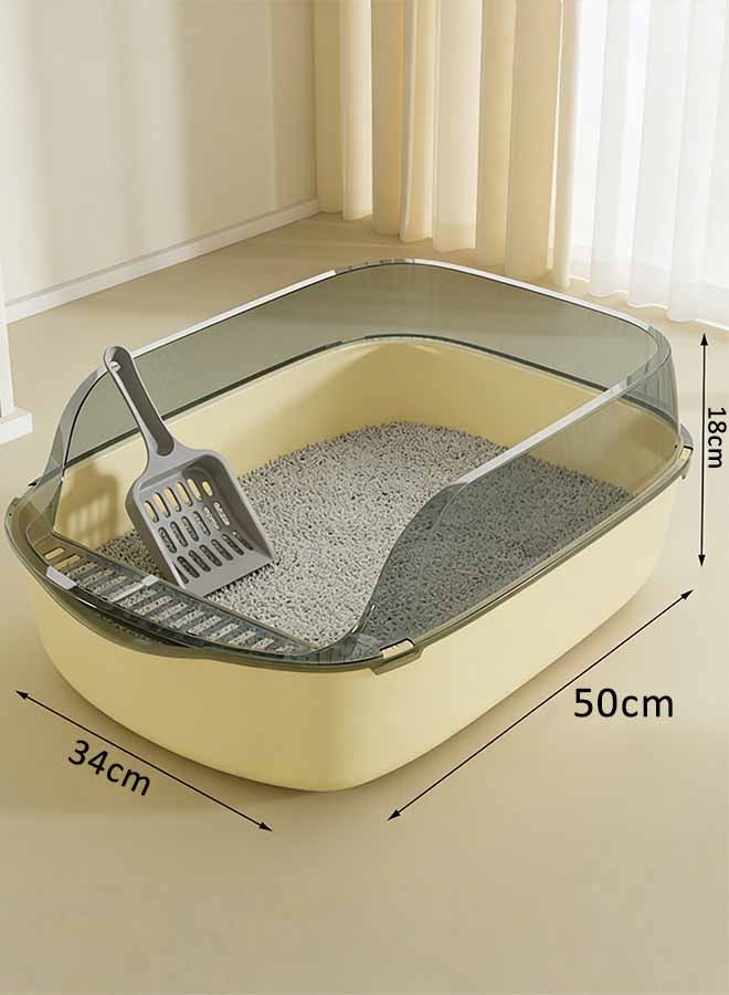 Semi-Closed Cat Litter Box Anti-Splash with Scoop & Deodorizing Bag, Oversized Detachable Potty Tray Toilet Easy to Clean, Suitable for All Kinds of Litter Cat Litter Pan (Yellow) - Image 2