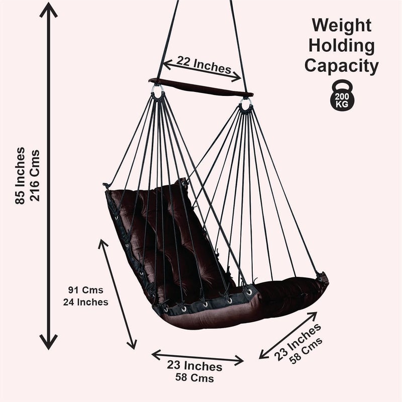 JULJULIA أرجوحة قطنية للشرفة - جولة مميزة للبالغين في المنزل، أرجوحة آمنة للأطفال، كرسي معلق للشرفة الداخلية، تصميم متين ومريح، سهولة التركيب والصيانة - Jj_Low-Coffee - Image 3