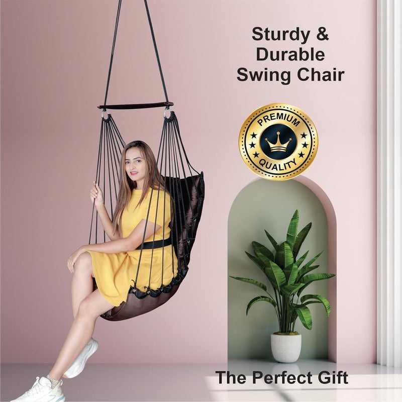 JULJULIA أرجوحة قطنية للشرفة - جولة مميزة للبالغين في المنزل، أرجوحة آمنة للأطفال، كرسي معلق للشرفة الداخلية، تصميم متين ومريح، سهولة التركيب والصيانة - Jj_Low-Coffee - Image 4