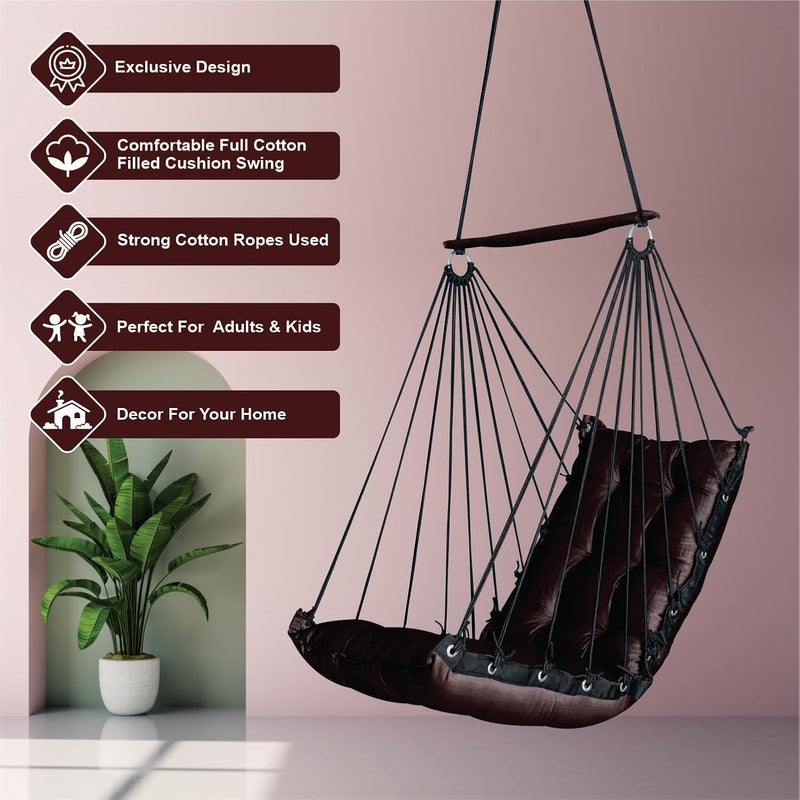 JULJULIA أرجوحة قطنية للشرفة - جولة مميزة للبالغين في المنزل، أرجوحة آمنة للأطفال، كرسي معلق للشرفة الداخلية، تصميم متين ومريح، سهولة التركيب والصيانة - Jj_Low-Coffee - Image 5