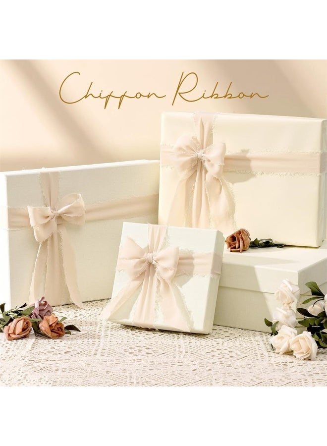 3 Rolls Handmade Fringe Chiffon Silk Ribbon, Champagne Beige Ribbons Set, Frayed Edge Ribbon, Fringe Fabric Ribbons for Wedding Invitations, Bridal Bouquets, Gifts Wrapping, DIY Crafts (1.5Inch x 5m) - Image 2