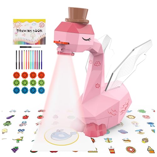 MFEESYOB Drawing Projector for Kids Tracing and Drawing Projector for Kids with Cute Swan Look Smart Art Sketcher Projector with 96 Stencils Toddler Toys for Girls Boys 3 Pink - Image 1