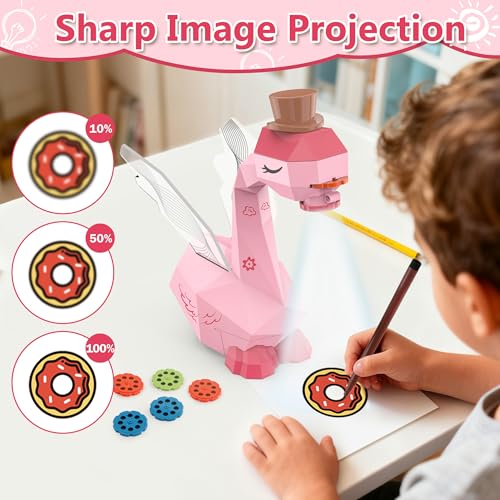 MFEESYOB Drawing Projector for Kids Tracing and Drawing Projector for Kids with Cute Swan Look Smart Art Sketcher Projector with 96 Stencils Toddler Toys for Girls Boys 3 Pink - Image 5