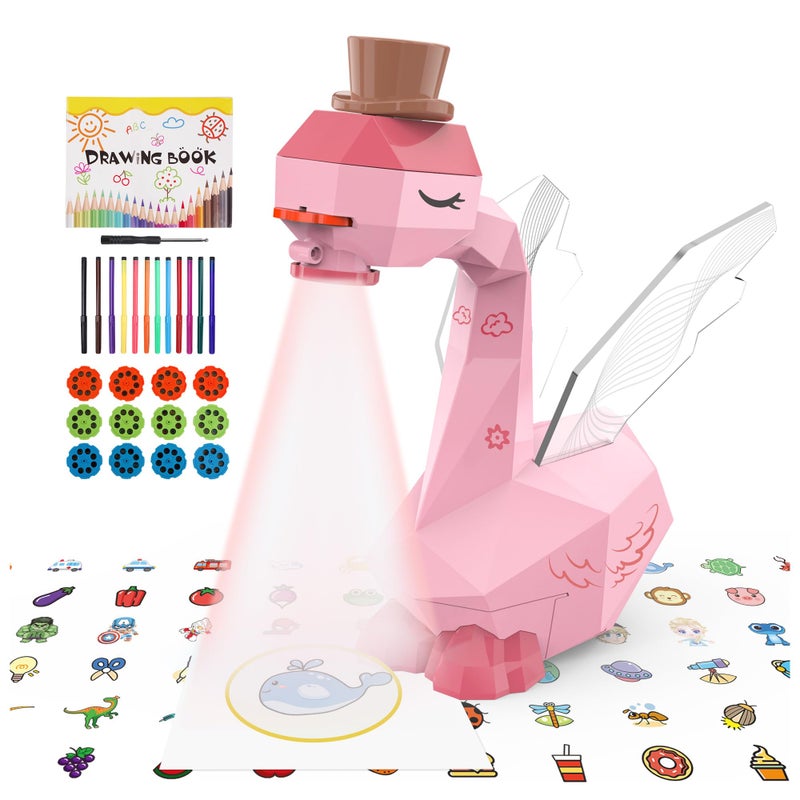 MFEESYOB Drawing Projector for Kids Tracing and Drawing Projector for Kids with Cute Swan Look Smart Art Sketcher Projector with 96 Stencils Toddler Toys for Girls Boys 3 Pink - Image 3