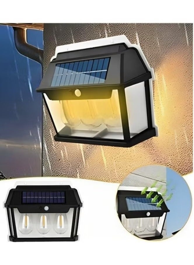 CBK Solar Powered Waterproof Tungsten Wall Light with Motion Sensor Outdoor Garden Villa Night Light (3 Bulbs), Multicolor - Image 1