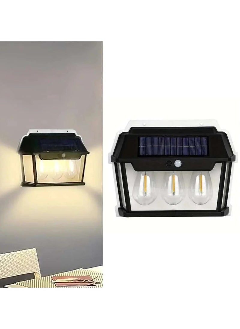 CBK Solar Powered Waterproof Tungsten Wall Light with Motion Sensor Outdoor Garden Villa Night Light (3 Bulbs), Multicolor  - Image 2
