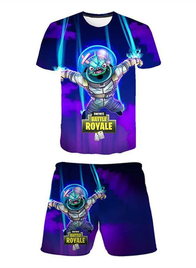 مجموعة Game Fortnite مجموعة شورت تي شيرت للأطفال بطباعة رقمية ثلاثية الأبعاد قابلة للتنفس - Image 1