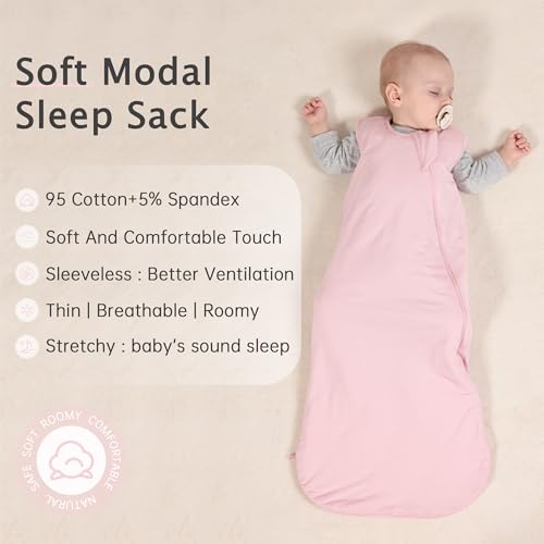 HEDSYOUHH 1.0 Tog Baby Sleep Sack, Wearable Blanket for Infants & Toddlers, Bamboo Rayon, 2-Way Zipper, Sleeping Bag for Newborn Babies, Lightweight for Spring & Autumn,Pink,L - Image 2