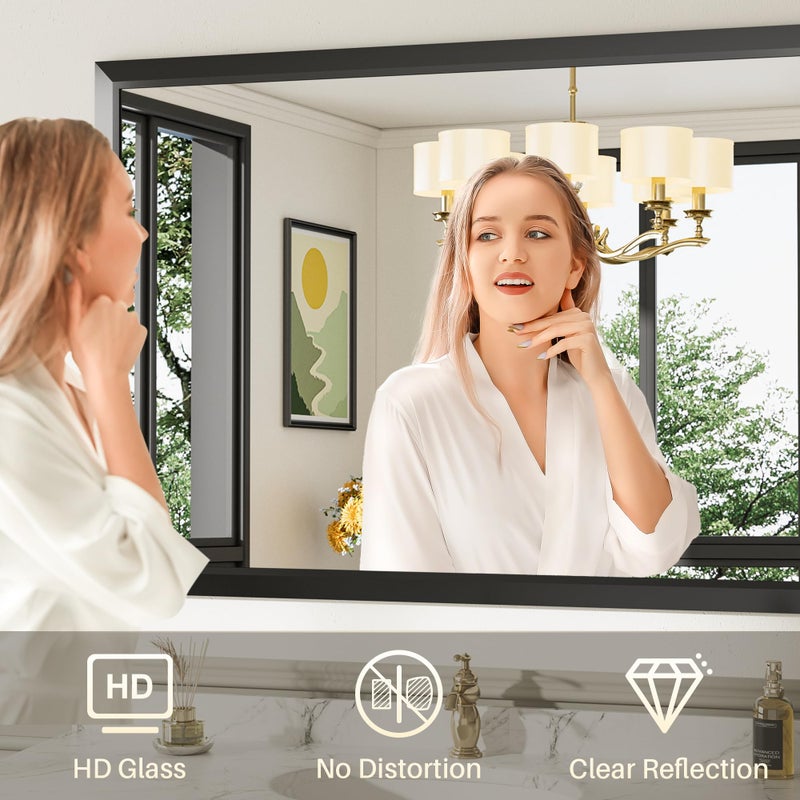 Briivue 24x36 Inch Black Bathroom Mirror for Wall, Thick Metal Framed Rectangle Mirrors for Over Sink, Bedroom, Living Room, Entryway, Anti-Rust, HD Tempered Glass - Image 4
