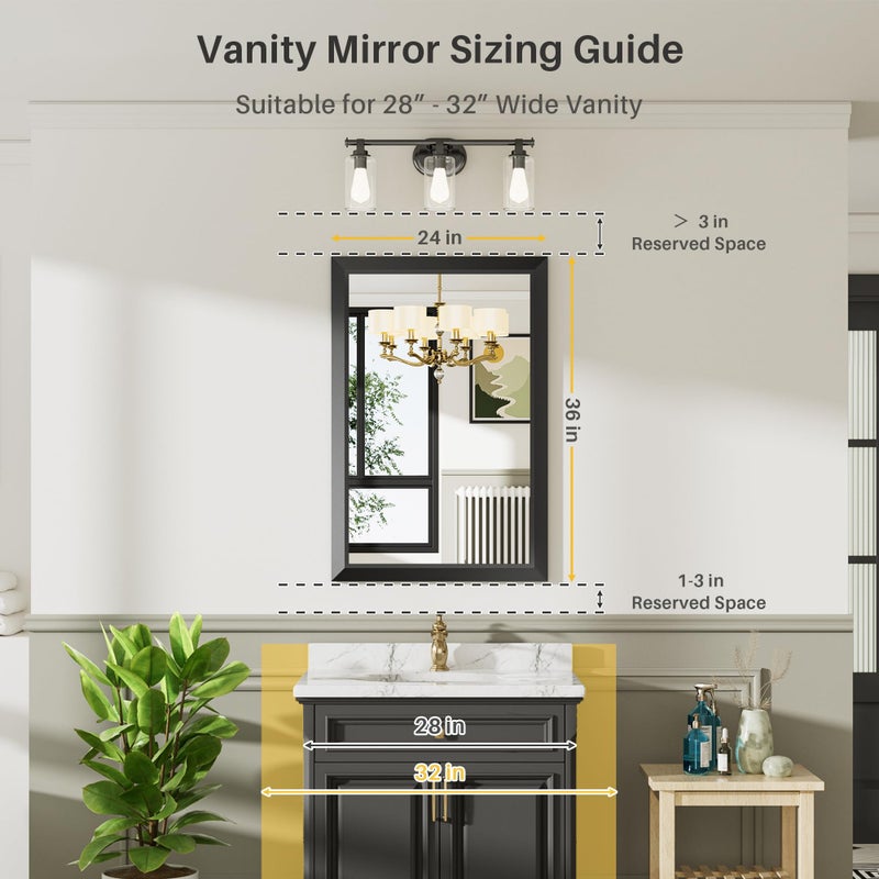 Briivue 24x36 Inch Black Bathroom Mirror for Wall, Thick Metal Framed Rectangle Mirrors for Over Sink, Bedroom, Living Room, Entryway, Anti-Rust, HD Tempered Glass - Image 2