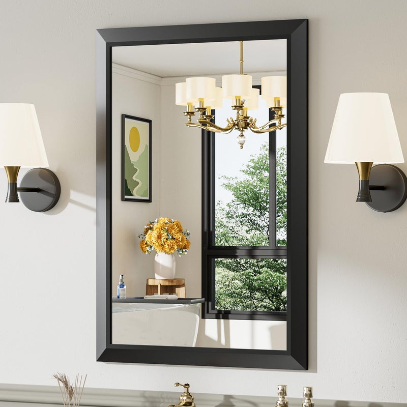 Briivue 24x36 Inch Black Bathroom Mirror for Wall, Thick Metal Framed Rectangle Mirrors for Over Sink, Bedroom, Living Room, Entryway, Anti-Rust, HD Tempered Glass - Image 1